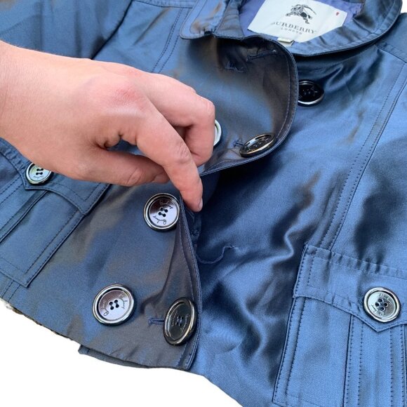 RARE 2007 Silk Cropped Burberry Jacket Size 6 Blue - Picture 12 of 16